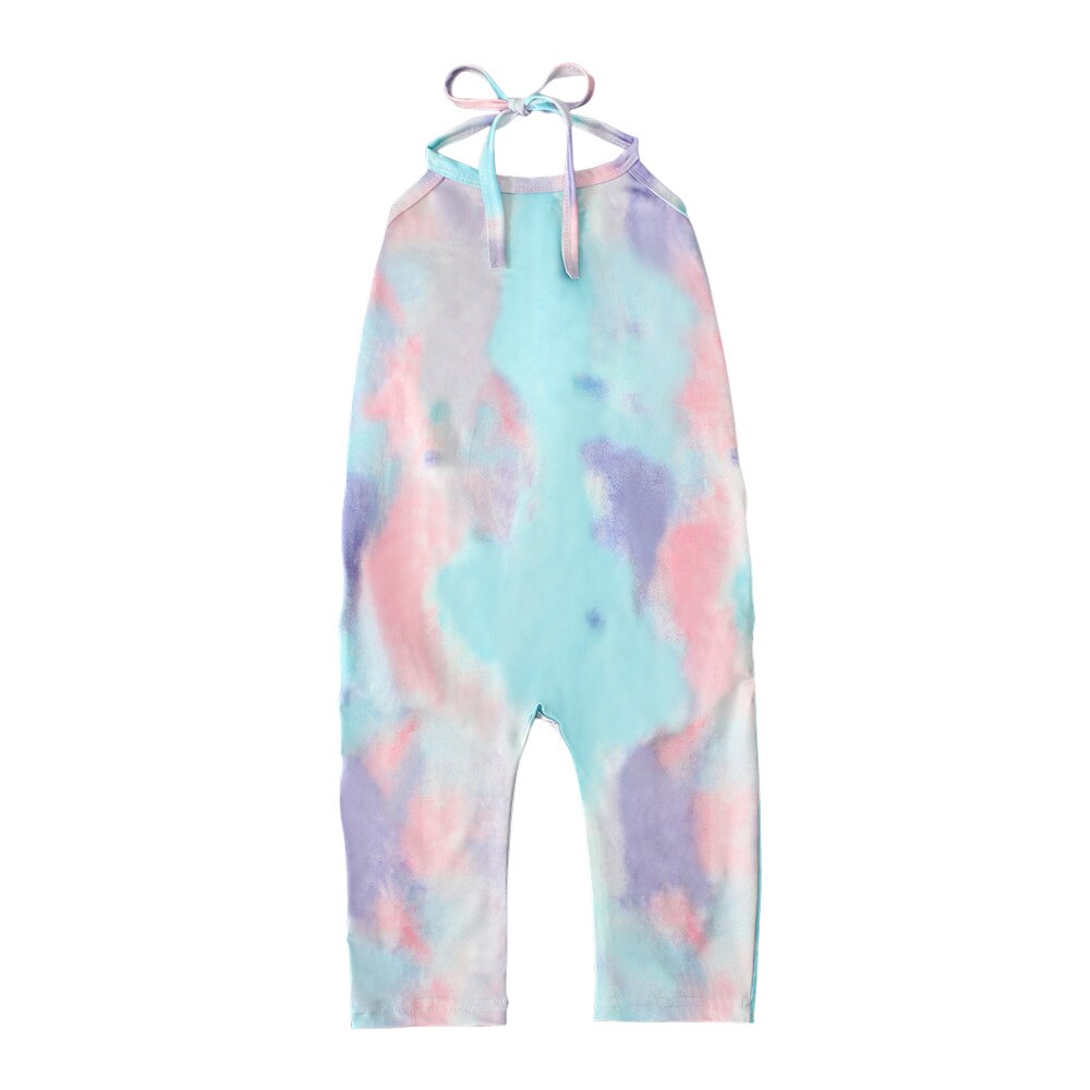 Summer Baby Girl Jumpsuit Sleeveless Bandage Tie Dye Printed One-piece Toddler Girl Overalls Jumpsuit For Girls Kids Dungarees