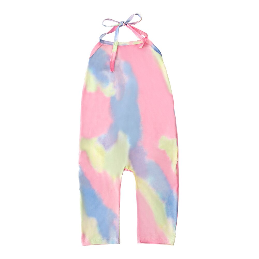Summer Baby Girl Jumpsuit Sleeveless Bandage Tie Dye Printed One-piece Toddler Girl Overalls Jumpsuit For Girls Kids Dungarees