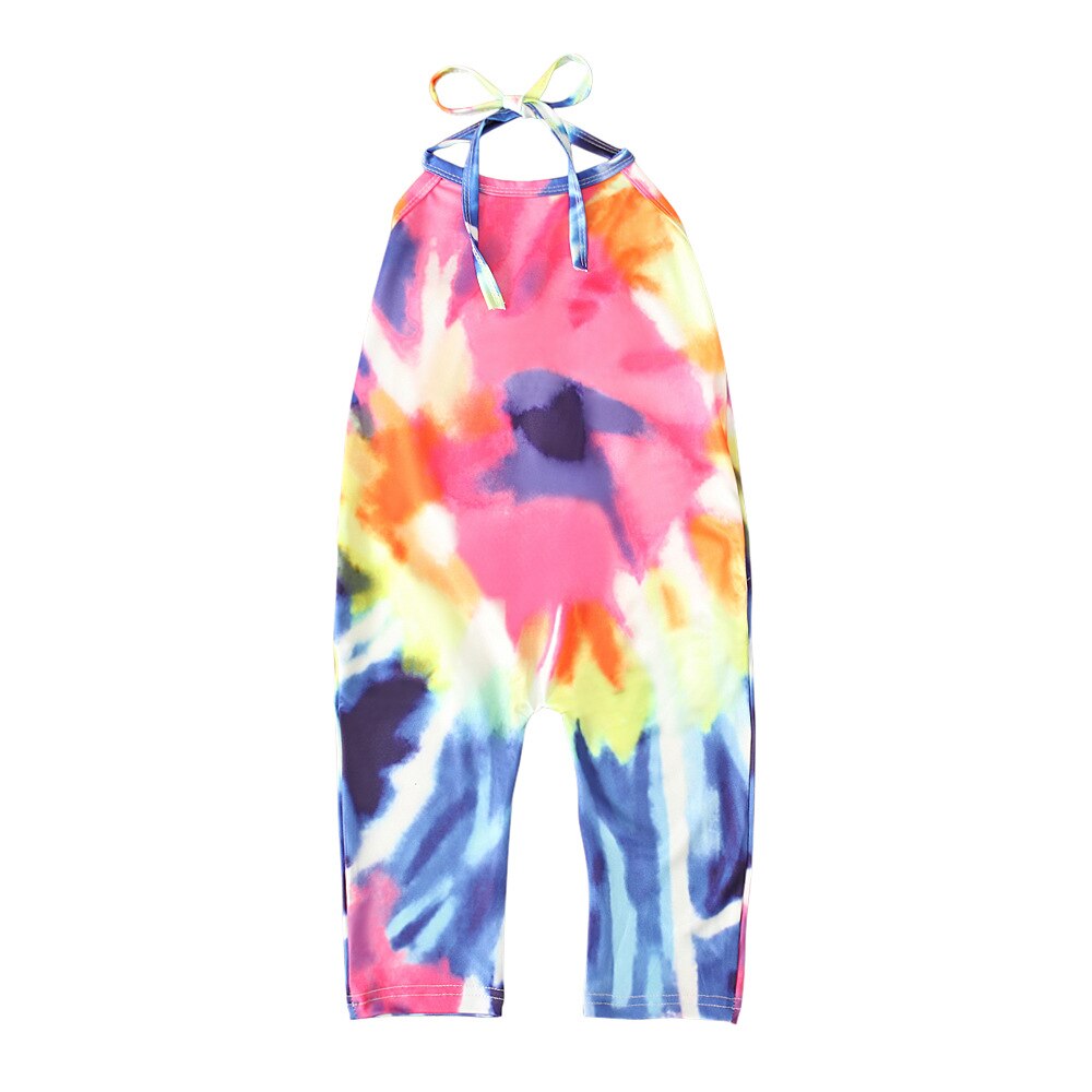 Summer Baby Girl Jumpsuit Sleeveless Bandage Tie Dye Printed One-piece Toddler Girl Overalls Jumpsuit For Girls Kids Dungarees