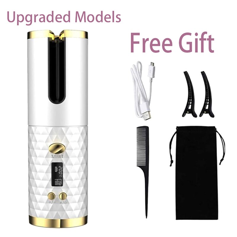 LED Screen Electric Automatic Rotating Curling Iron 3000mAh Mini Portable Thermostatic Electric Cordless Hair Curler