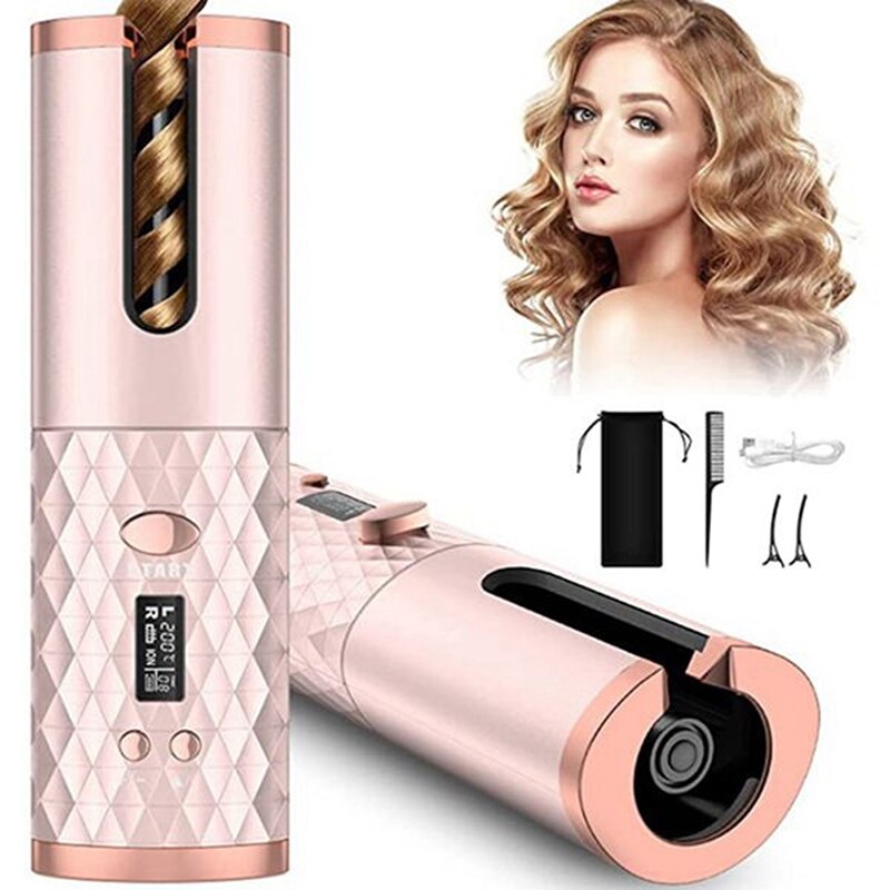 LED Screen Electric Automatic Rotating Curling Iron 3000mAh Mini Portable Thermostatic Electric Cordless Hair Curler