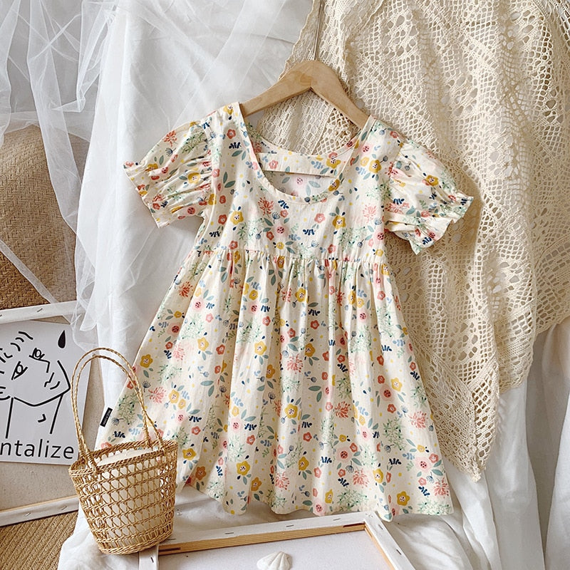 Baby Girls Dress Casual Pink Clothes Summer 2023 Cotton Linen Girls Princess Dress Big Turn Down Collar Dress