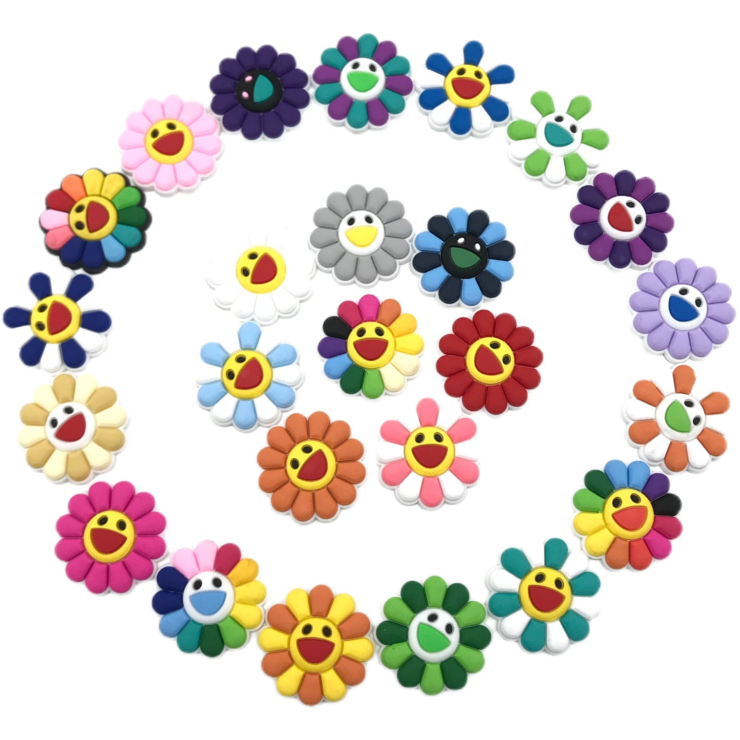 25pcs Flower Pattern Shoe Charms for Clogs Jibts Bubble Slides Sandals, PVC Shoe Decorations Accessories for Christmas Birthday