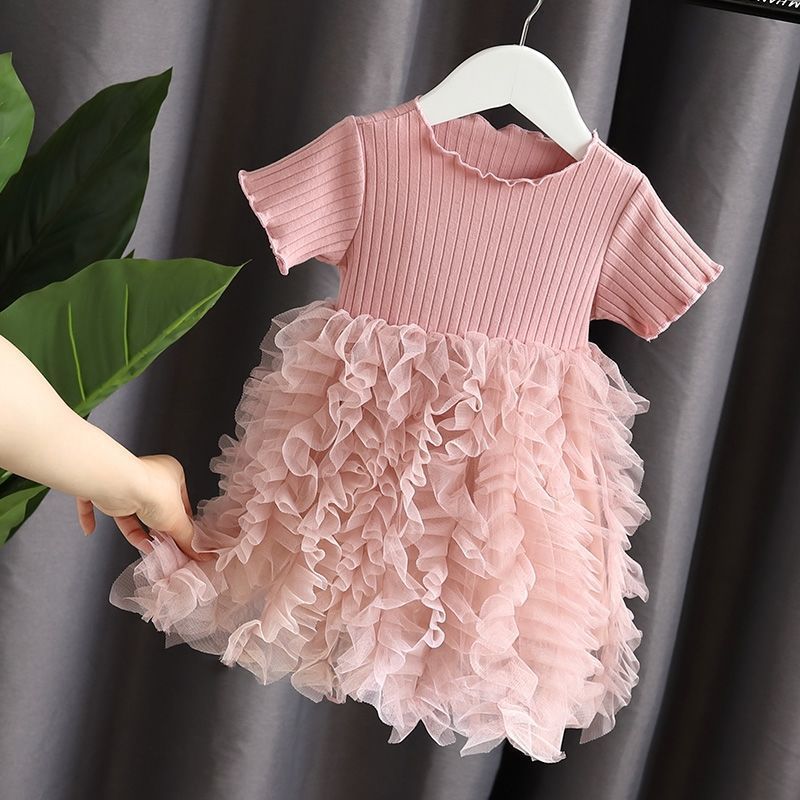 Baby Girls Dress Casual Pink Clothes Summer 2023 Cotton Linen Girls Princess Dress Big Turn Down Collar Dress