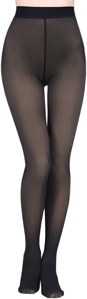 Women Fleece Lined Tights Fake Translucent Thermal Leggings Winter Sheer Warm Pantyhose Footless Tights