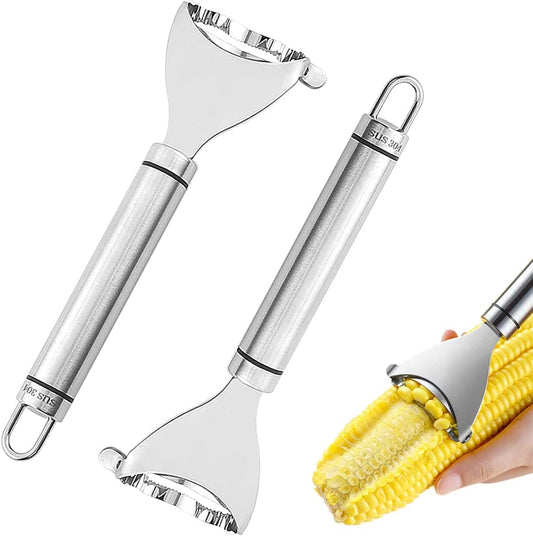 Quimoy 2Pcs Magic Corn Peeler,Corn Stripper Cob Stripper Tool, Corn Peeler for Corn on the Cob,304 Stainless Steel Corn Thresher Cob Remover tool with Ergonomic Handle for Kitchen
