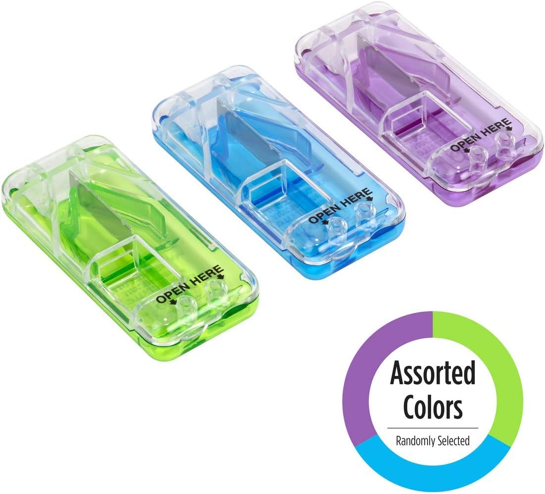 Dose Pill Cutter and Splitter with Dispenser, Cuts Pills, Vitamins, Tablets, Stainless Steel Blade, Travel Sized, Colors May Vary