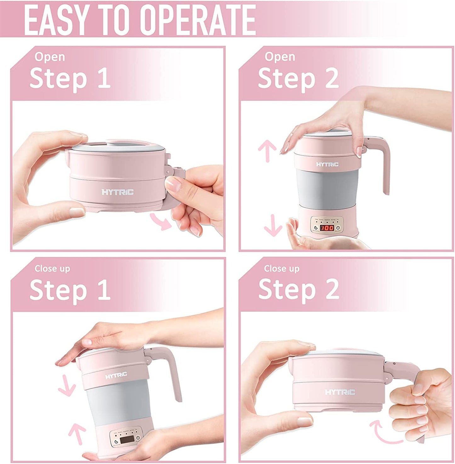 Travel Electric Kettle, 700ML Foldable Small Electric Kettle BPA-Free, Portable Electric Kettle with Multifunctional Panel, Collapsible Hot Water Kettle with Keep Warm & Delay Start, 110V Pink