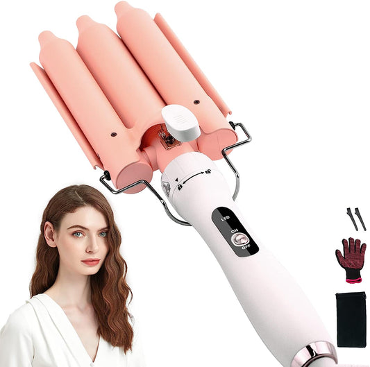Chimpuk 3 Barrel Curling Iron Wand Dual Voltage Hair Crimper, 1 Inch Ceramic Tourmaline Triple Barrels, Save time Quickly Heat up Hair Waver for All Hair Types