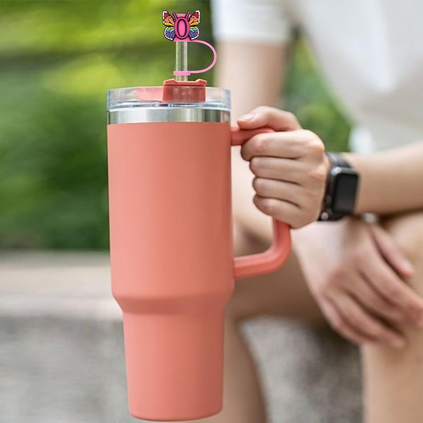 Silicone Straw Cover for Stanley Cup, Initial Letter Straw Cover, Beautiful Butterfly Style, Compatible with Stanley 40&30 Oz Tumbler (O)