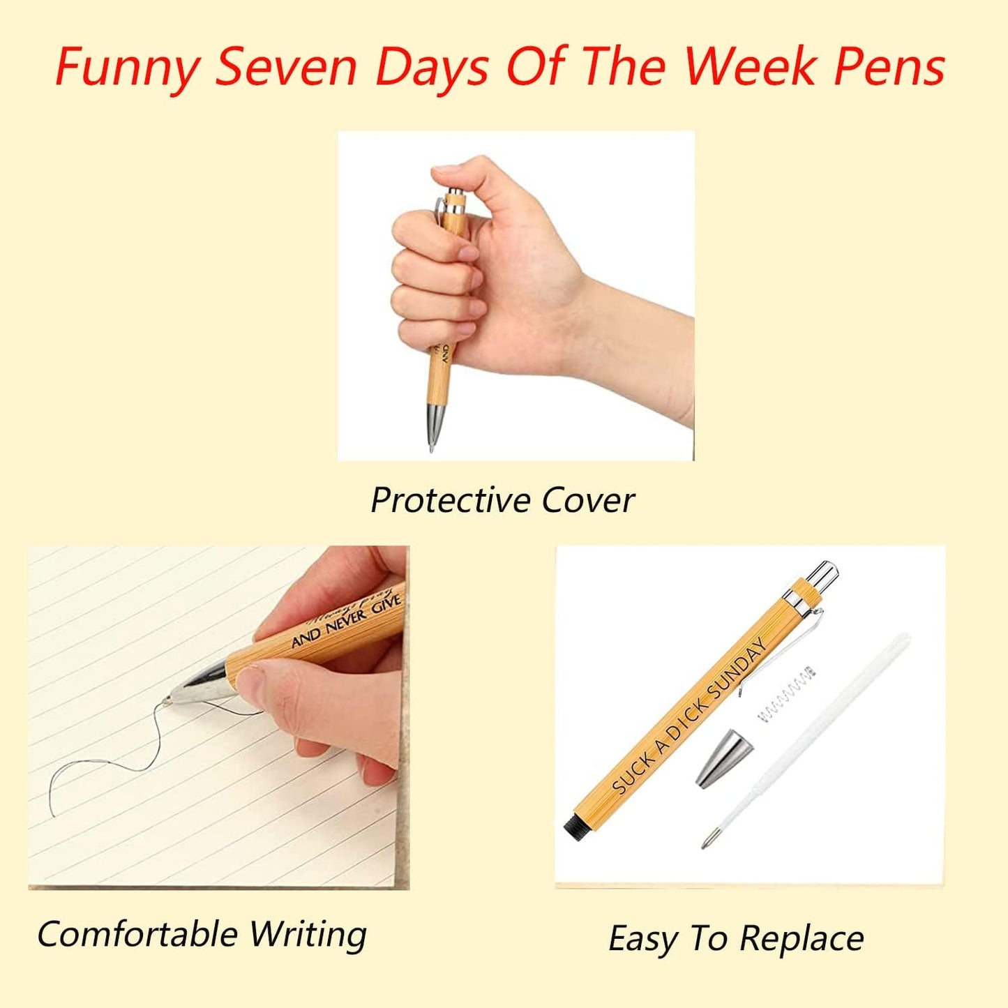 7 Pcs Sarcastic Ballpoint Pens,Funny Seven Days Of The Week Pens,Sarcastic Ballpoint Pens,Ultimate Set Of Engraved Pens For Sarcastic Souls,Funny Office Gifts For Adults.