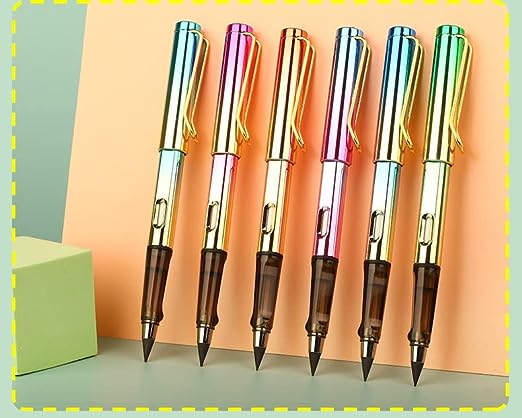6 Sets Everlasting Pencil, Infinity Inkless Pencil with Eraser, Magic Cute Forever Pencil for Kids Writing, Sketching, Drawing, (6 Pencils + 6 Erasers + 6 Replacement Pen Tips)