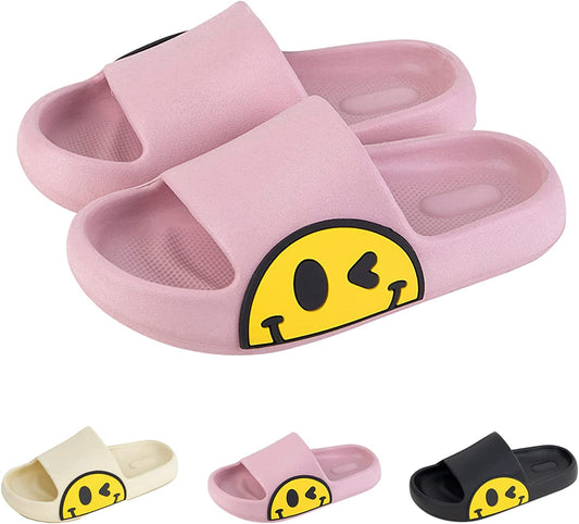 Smiley Face Slippers for Women and Men, Pillow Slides Sandals for Girls and Boys,Indoor Outdoor Open Toe Spa Bath Pool Gym House Casual Shower Shoes,EVA Quick Drying Bathroom Cloud Slides