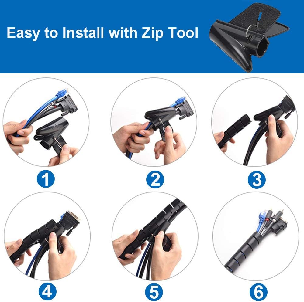 10FT Cable Management Sleeve Cord Bundler 0.8" Diameter w/Zip Clip Cable Zipper Wire Wrap Cord Organizer Cable Tube Hider Flexible & Expandable Home & Office Wire Concealer for PC TV Computer Cinema