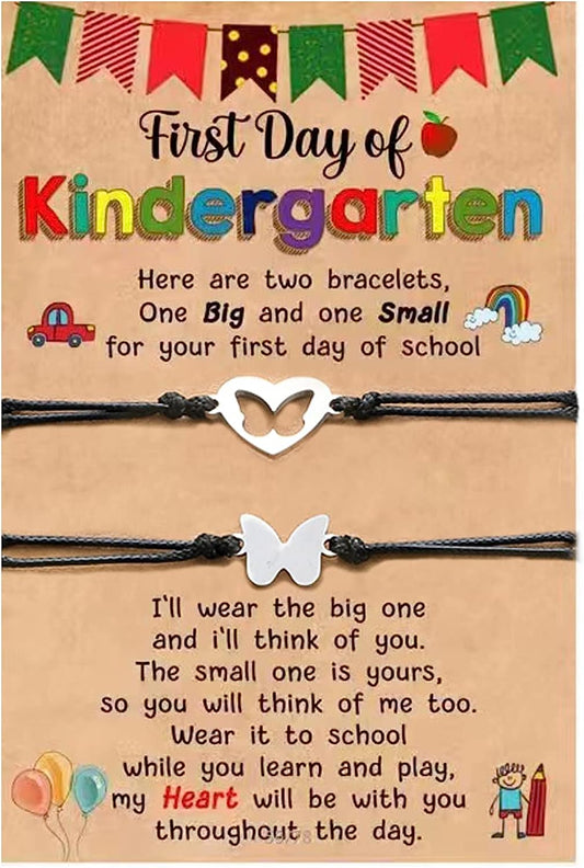 NIQIPOK Back to School Bracelets for Mommy and Me Kindergarten Bracelets Set,First Day of School Bracelet Gifts Mother and Daughter Heart Matching Wish Adjustable Bracelets