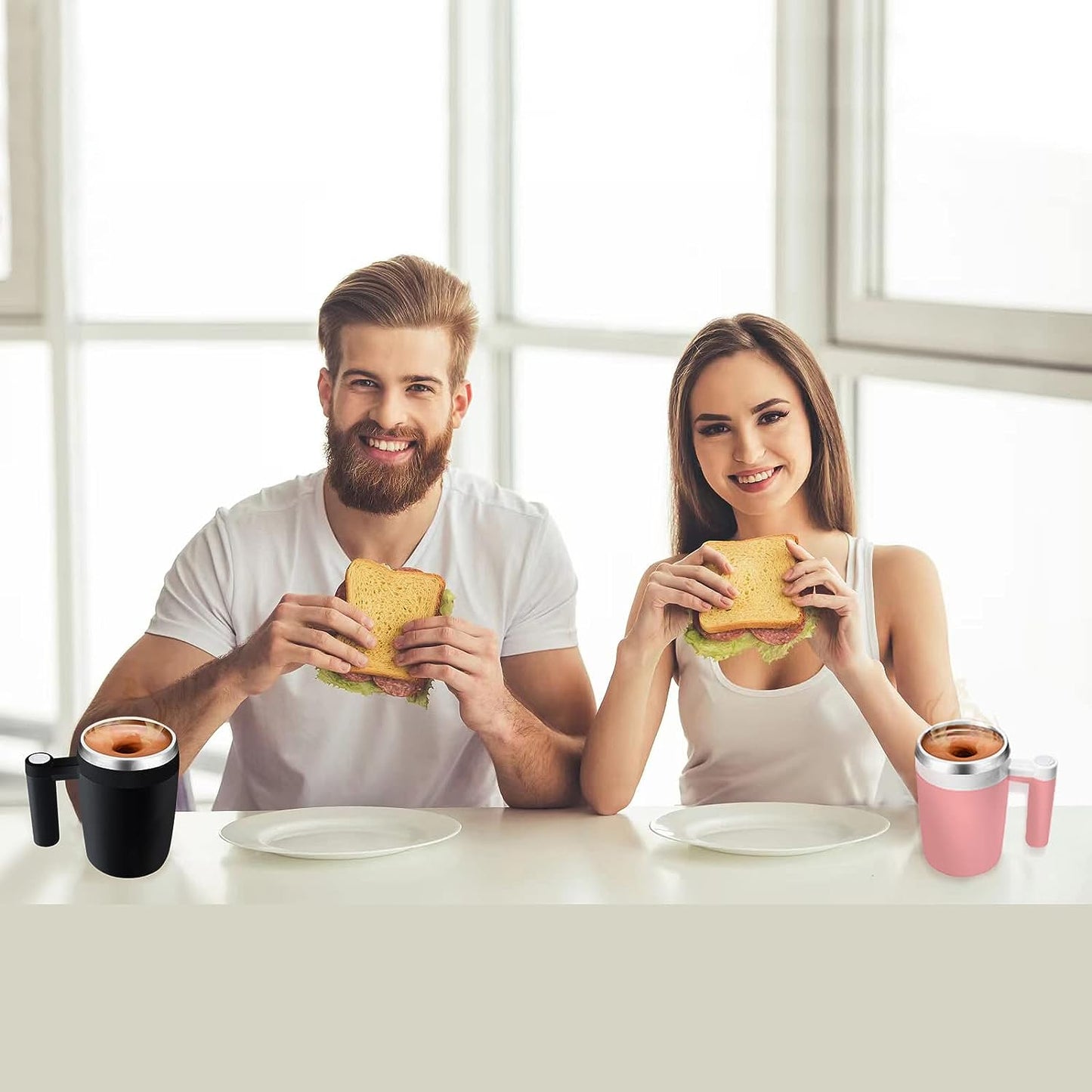 Self Stirring Mug,Rechargeable Auto Magnetic Coffee Mug with 2Pc Stir Bar,Waterproof Automatic Mixing Cup for Milk/Cocoa at Office/Kitchen/Travel 14oz Best Gift