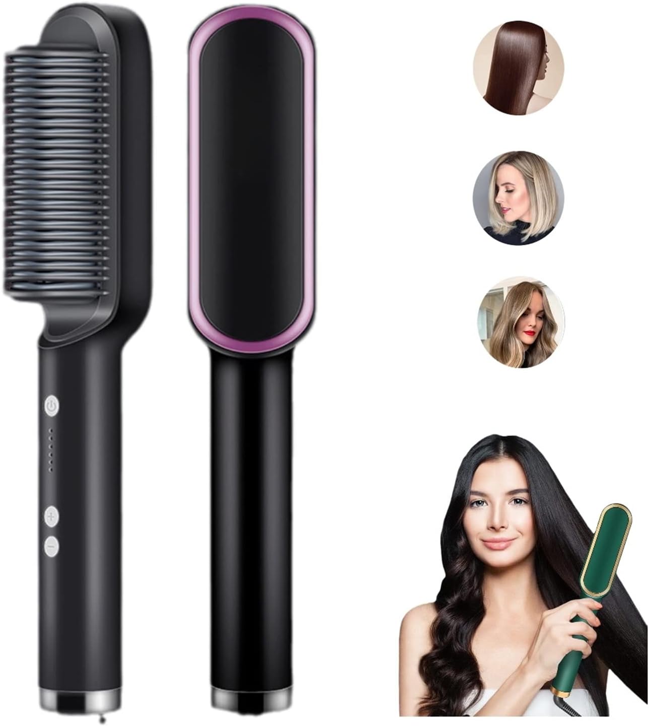 2023 New Negative Ion Hair Straightener Styling Comb with 5 Temp, 2 in 1 Hair Straightener Brush and Curler, Portable Electric Straightening Comb Heated Hair Brush 10s Fast Heating Anti-Scald (Black)