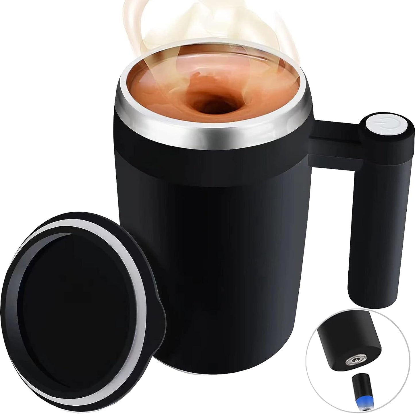 Self Stirring Mug,Rechargeable Auto Magnetic Coffee Mug with 2Pc Stir Bar,Waterproof Automatic Mixing Cup for Milk/Cocoa at Office/Kitchen/Travel 14oz Best Gift
