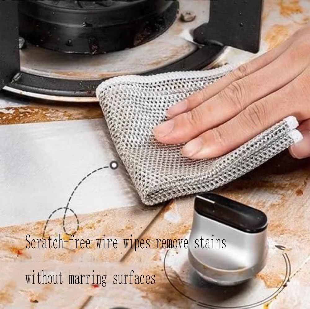 Multipurpose Wire Dishwashing Rags for Wet and Dry,Multifunctional Non-Scratch Wire Dishcloth, Sinks, Countertops, Stoves Versatile Scratch-Free Wire Dishcloth.(5 Pieces Double Layer)