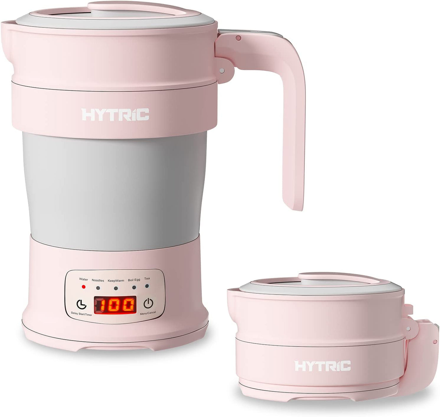 Travel Electric Kettle, 700ML Foldable Small Electric Kettle BPA-Free, Portable Electric Kettle with Multifunctional Panel, Collapsible Hot Water Kettle with Keep Warm & Delay Start, 110V Pink