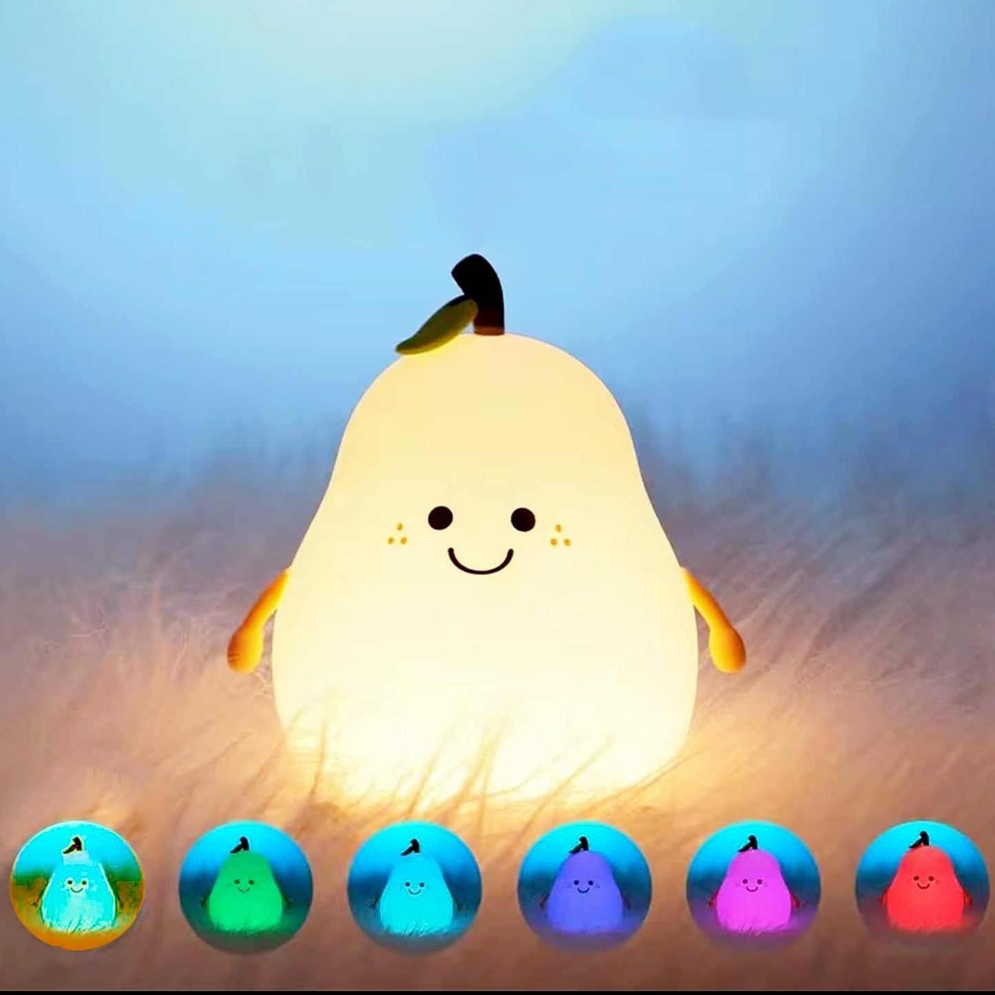 Children's Night Light,Cute Silicone Pear Nursery Lamp for Baby,7Color Changing Pear Baby Light,Senior Smile Decompressible Fruit Shaped Night Lights Dimmable Night Light,Gifts for Kids