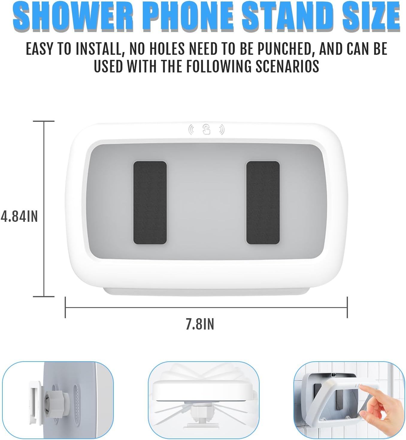 Waterproof Shower Phone Holder 360° Rotation, Shower Phone Holder Anti Fog High Sensitivity Touch Screen Wall Mount for Bathroom, Shower Phone Stand Compatible with Phones up to 7 Inches Grey