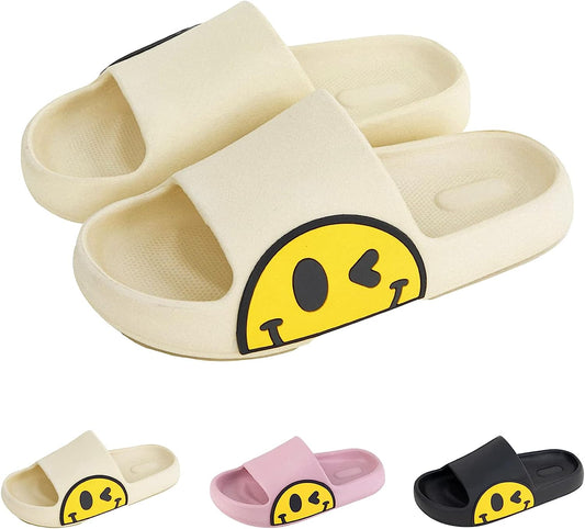 Smiley Face Slippers for Women and Men, Pillow Slides Sandals for Girls and Boys,Indoor Outdoor Open Toe Spa Bath Pool Gym House Casual Shower Shoes,EVA Quick Drying Bathroom Cloud Slides