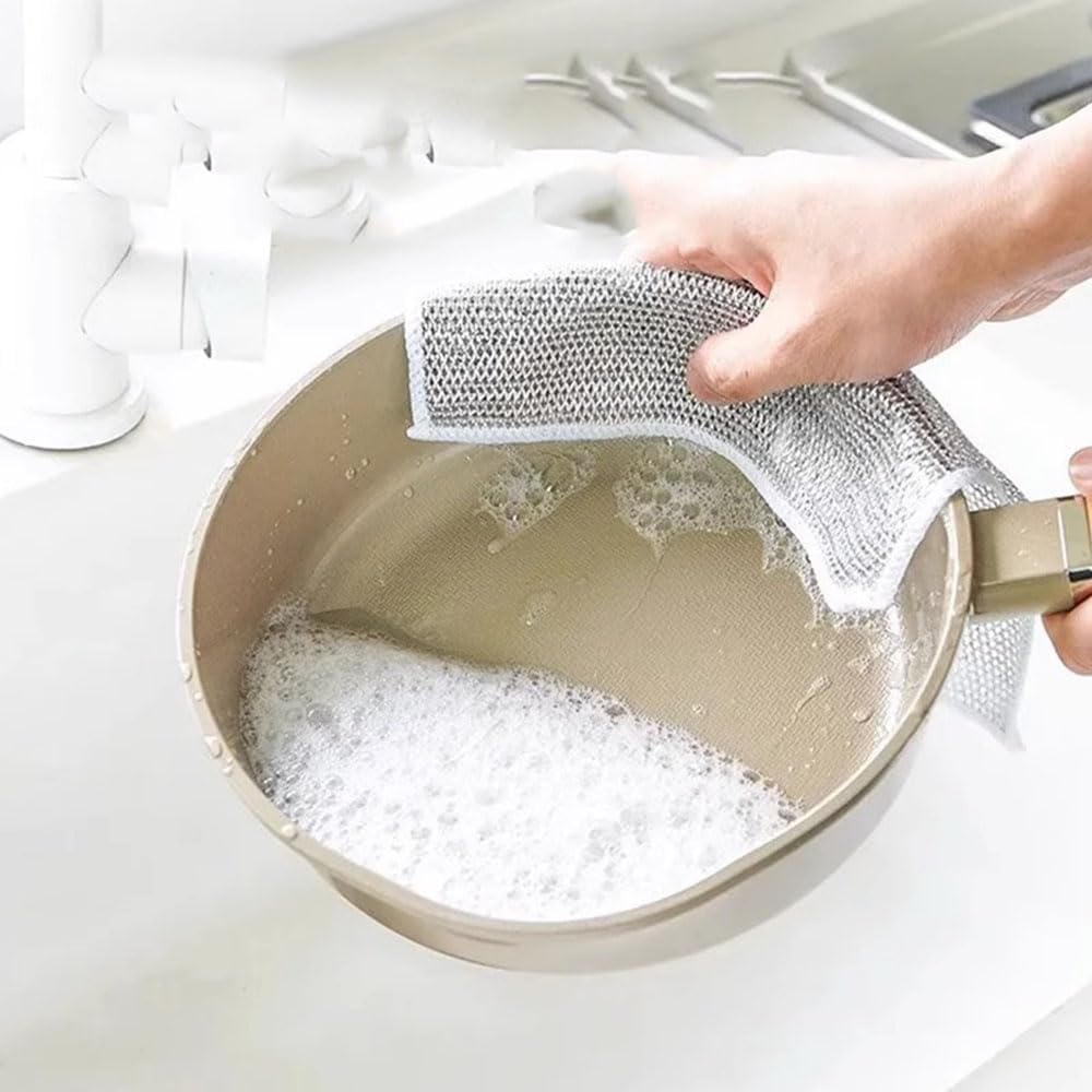 Multipurpose Wire Dishwashing Rags for Wet and Dry,Multifunctional Non-Scratch Wire Dishcloth, Sinks, Countertops, Stoves Versatile Scratch-Free Wire Dishcloth.(5 Pieces Double Layer)