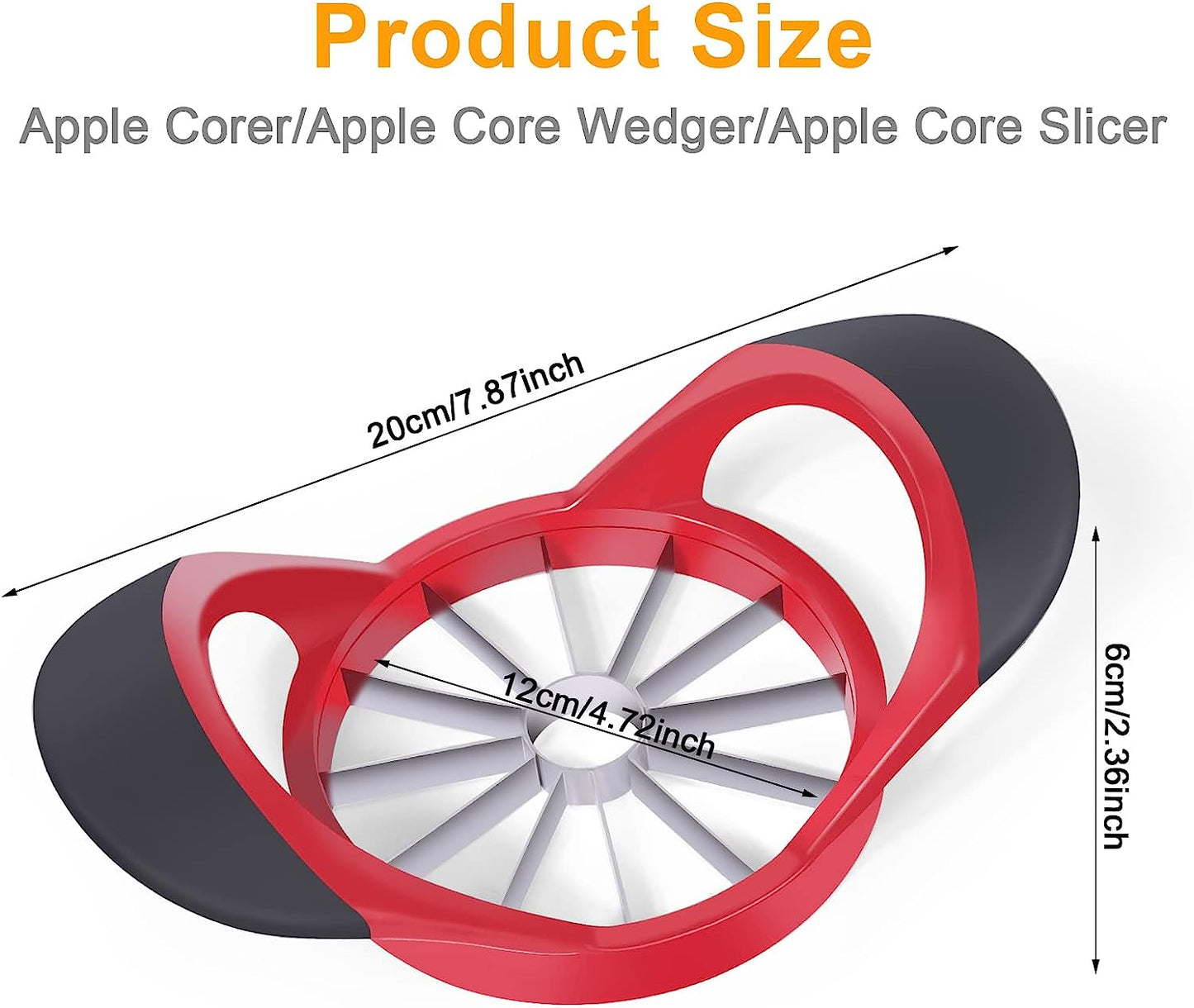 Upgraded 4.72 Inch 12 Super Sharp Blades Stainless Steel Apple Slicer Corer and Divider, With 1 Super Sharp Stainless Steel Peeler, 2 Stainless Steel Fruit Forks and 1 Orange Citrus Peeler Tool Red