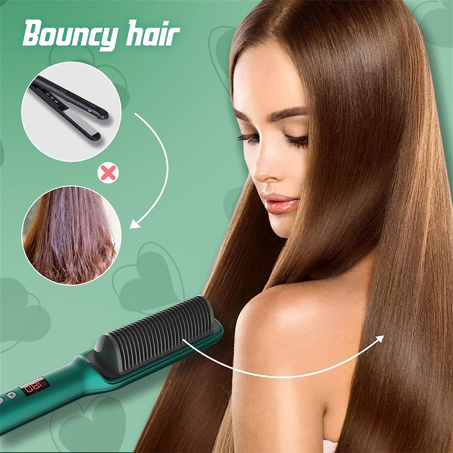 2023 New Negative Ion Hair Straightener Styling Comb with 5 Temp, 2 in 1 Hair Straightener Brush and Curler, Portable Electric Straightening Comb Heated Hair Brush 10s Fast Heating Anti-Scald (Black)