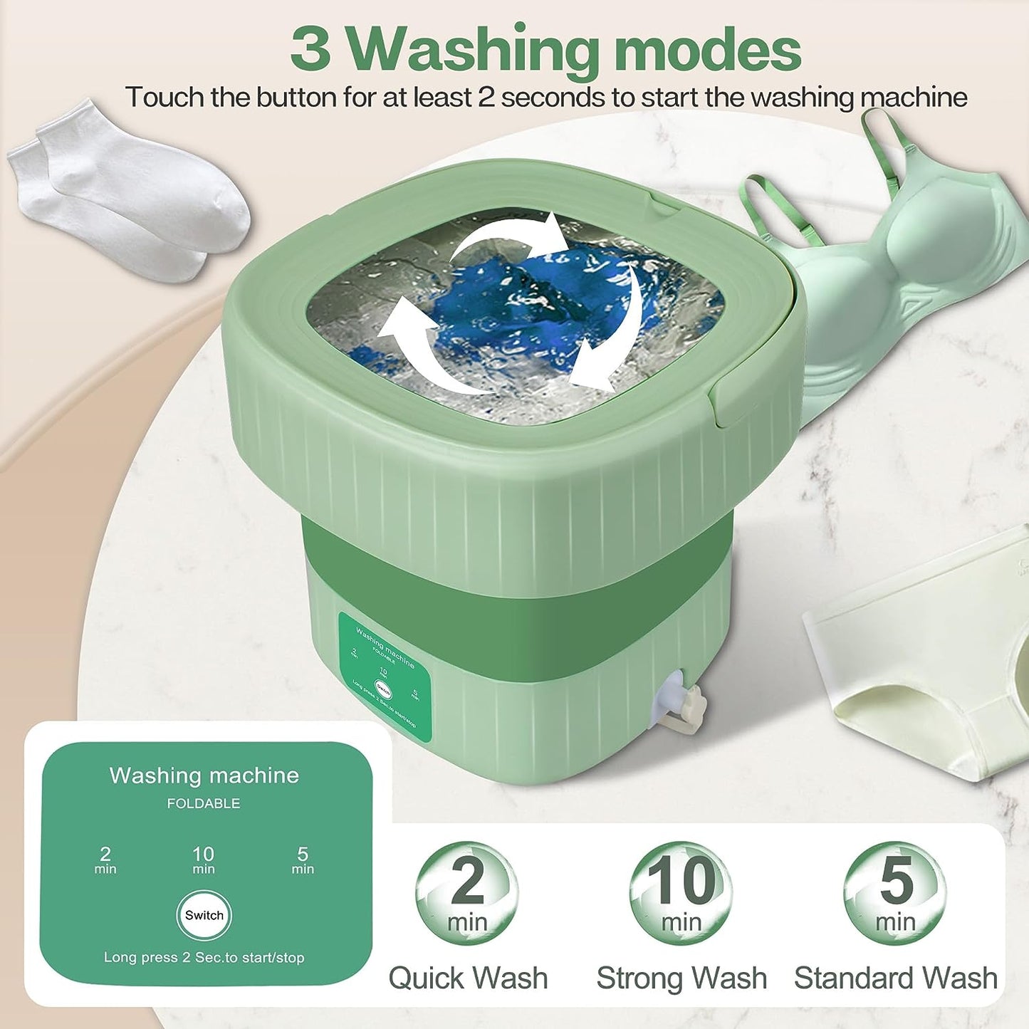 Portable Washing Machine,Mini Washing Machine for Baby Clothes Underwear or Small Items, Foldable Mini Washing Machine with 3 Modes for Apartments, Dorms, and Travel