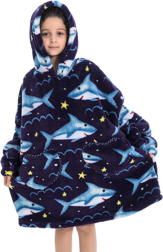 Wearable Blanket Hoodie for Kids Toddler Oversized Sweatshirt Cute Fleece Sherpa Blanket Girls Boys