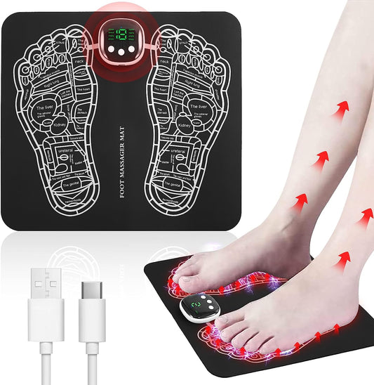 EMS Foot Massager Mat–Foot Stimulator Massager Pad–Foldable Feet and Calves Massage Machine with 8 Modes and 19 Intensity Levels for Improved Circulation, Muscle Relaxation, and Pain Relief