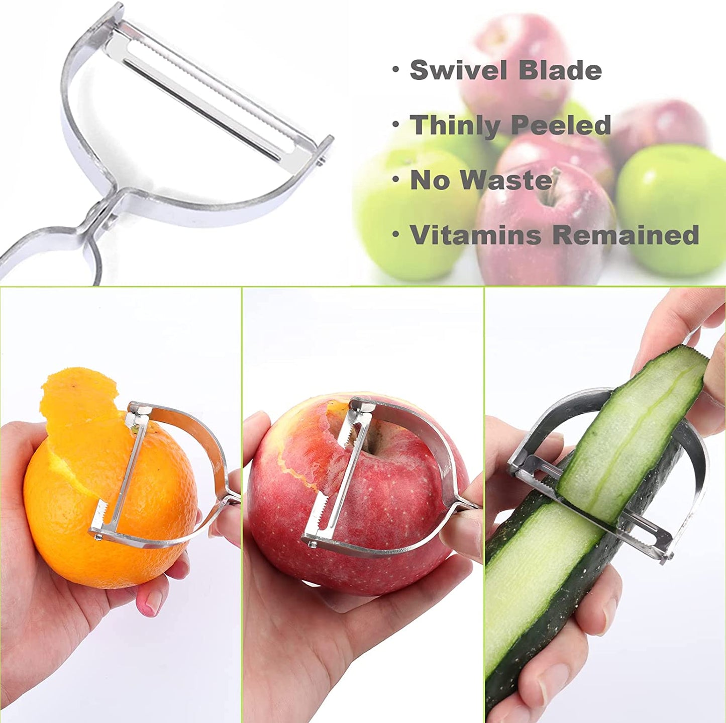 Super Sharp Blades Stainless Steel Apple Slicer Corer and Divider, With 1 Super Sharp Stainless Steel Peeler, 2 Stainless Steel Fruit Forks and 1 Orange Citrus Peeler Tool Red