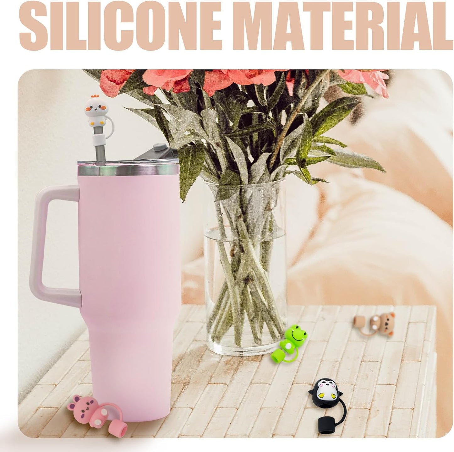 Straw Cover Cap for Stanley Cup,Silicone Straw Topper Compatible with 30&40 Oz Tumbler,Soft Silicone Straw Lid for 10mm Straws - Valentine's Day Gift