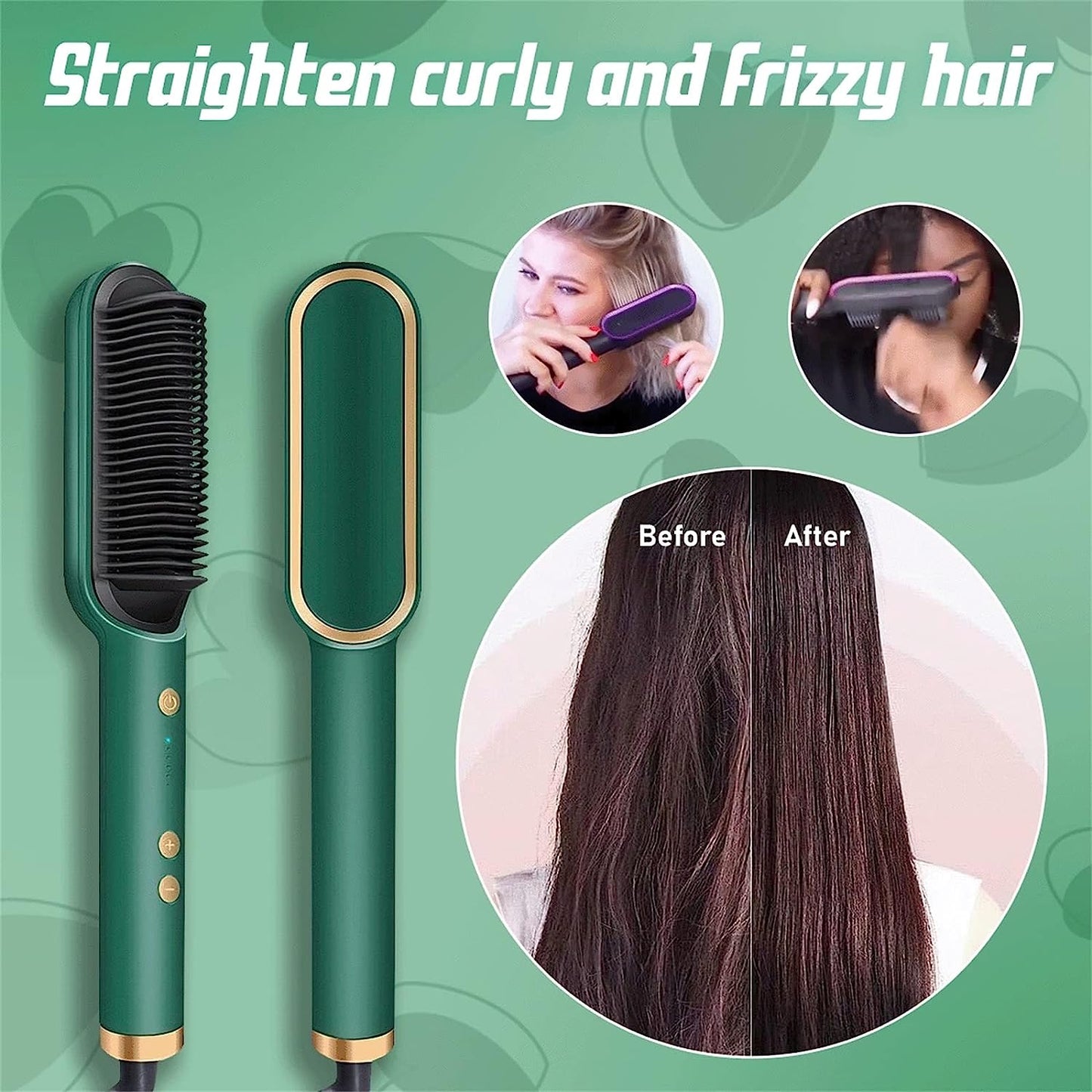 2023 New Negative Ion Hair Straightener Styling Comb with 5 Temp, 2 in 1 Hair Straightener Brush and Curler, Portable Electric Straightening Comb Heated Hair Brush 10s Fast Heating Anti-Scald (Black)
