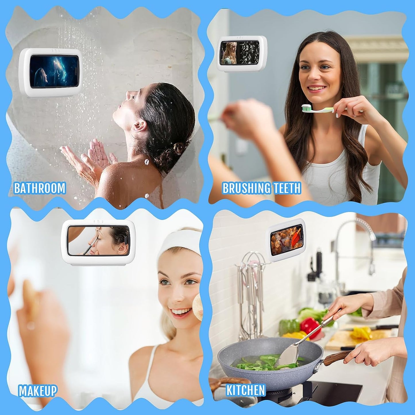 Waterproof Shower Phone Holder 360° Rotation, Shower Phone Holder Anti Fog High Sensitivity Touch Screen Wall Mount for Bathroom, Shower Phone Stand Compatible with Phones up to 7 Inches Grey