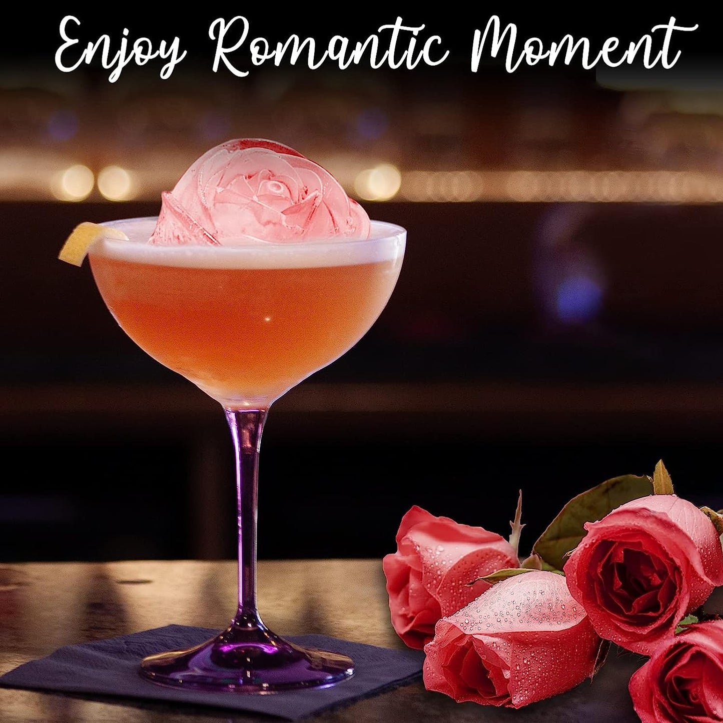 3D Rose Ice Molds 2.5 Inch, Large Ice Cube Trays, Make 4 Giant Cute Flower Shape Ice, Silicone Rubber Fun Big Ice Ball Maker for Cocktails Juice