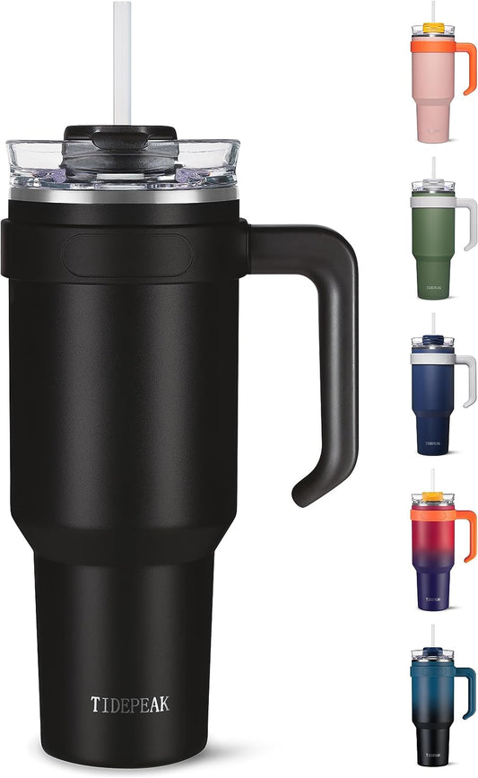 40 oz Tumbler with Handle, Insulated Tumbler with Lid and Straw, Large Metal Sports Water Bottle, Stainless Steel Thermal Travel Coffee Mug Cup