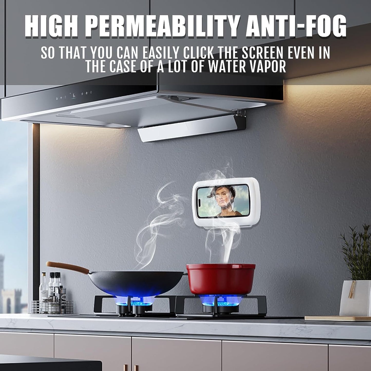 Waterproof Shower Phone Holder 360° Rotation, Shower Phone Holder Anti Fog High Sensitivity Touch Screen Wall Mount for Bathroom, Shower Phone Stand Compatible with Phones up to 7 Inches Grey