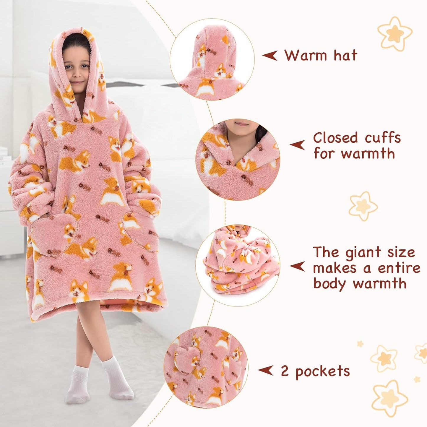 Wearable Blanket Hoodie for Kids Toddler Oversized Sweatshirt Cute Fleece Sherpa Blanket Girls Boys