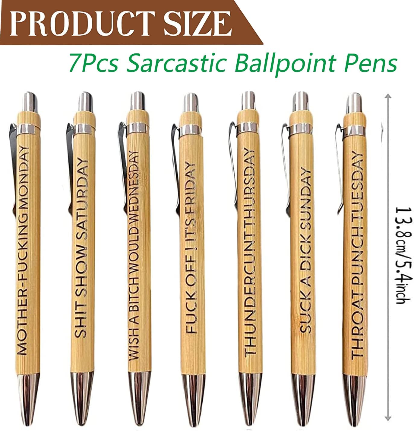 7 Pcs Sarcastic Ballpoint Pens,Funny Seven Days Of The Week Pens,Sarcastic Ballpoint Pens,Ultimate Set Of Engraved Pens For Sarcastic Souls,Funny Office Gifts For Adults.