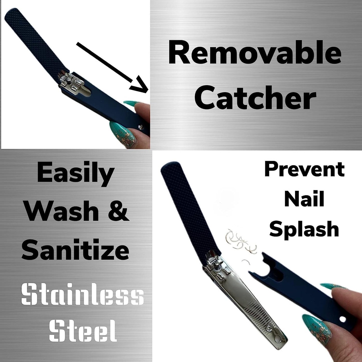 1 Comfort Hold Navy Large Nail Clippers Non-Slip Sure Grip Clipping Removable Catcher Toenails Fingernails Cutter Sharp Trimmer Stainless Steel Men Women Arthritis Unsteady Hands