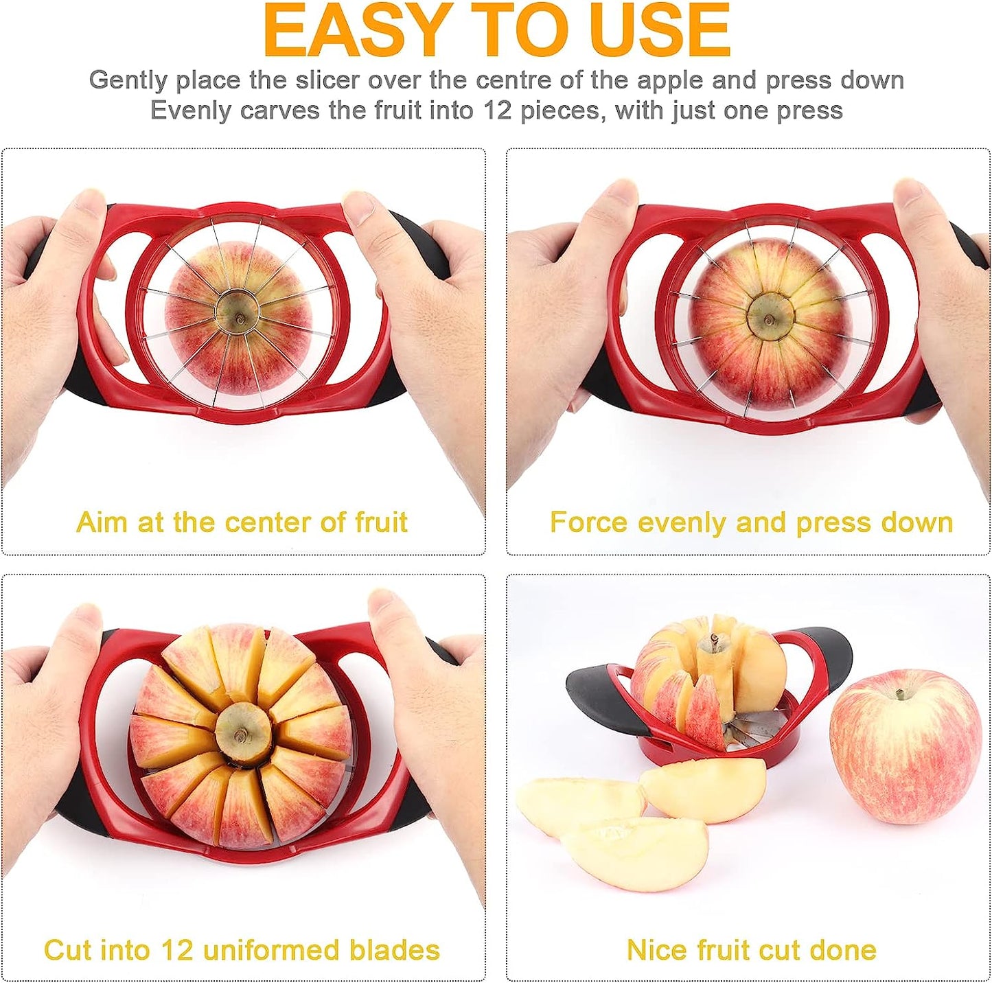 Super Sharp Blades Stainless Steel Apple Slicer Corer and Divider, With 1 Super Sharp Stainless Steel Peeler, 2 Stainless Steel Fruit Forks and 1 Orange Citrus Peeler Tool Red