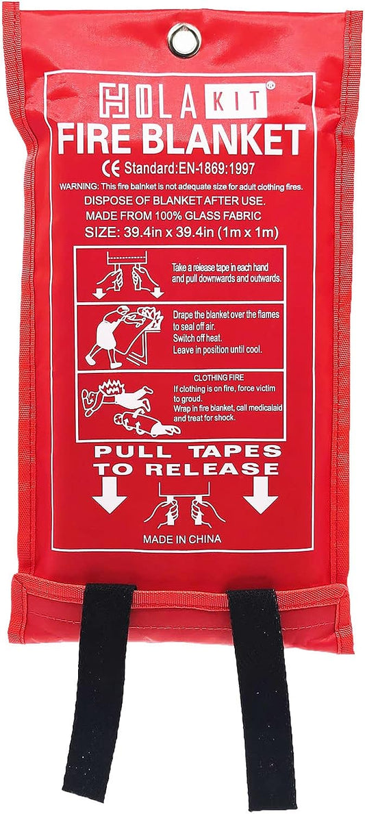 HolaKit Fire Blanket, Fiberglass Emergency Blanket for Home, Kitchen, Office, Car, and Camping, Flame Retardant Fireproof Safety Cover for Surival, Suppression and Heat Insulation, 39x39in, 1 Pack