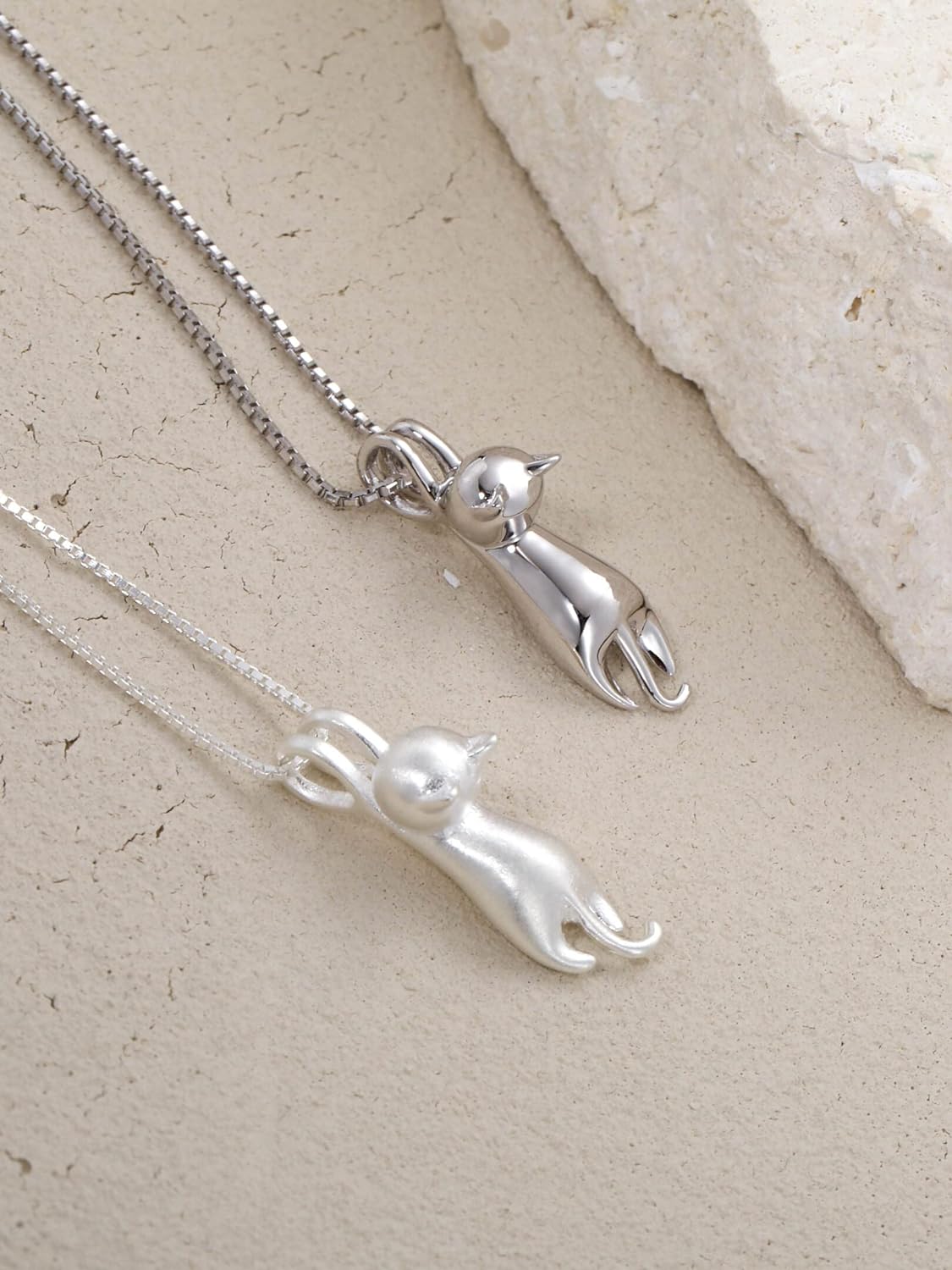 Sterling Silver Cat Necklaces Jewelry for Women Gifts for Cat Lady Lovers Cat Pendant Collarbone Necklace
