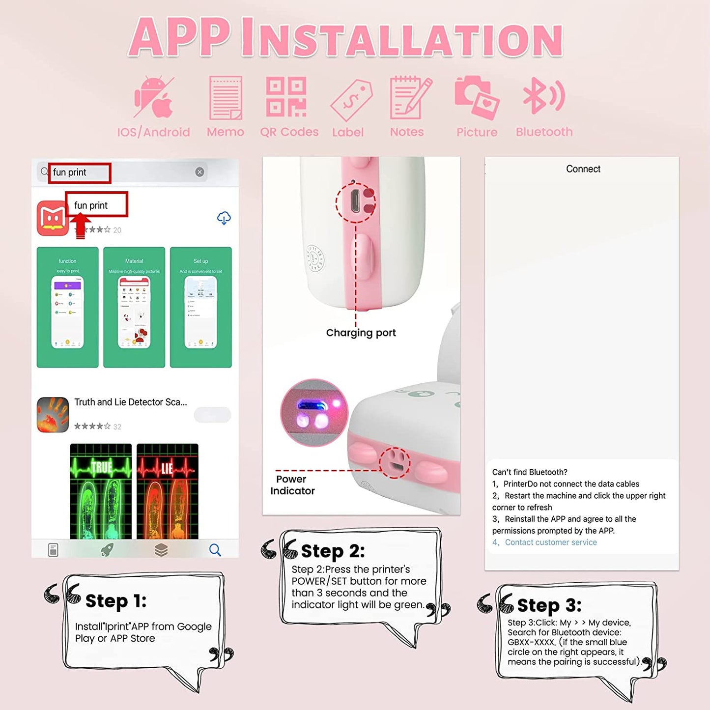 Mini Pocket Printer, Gifts for kids, Portable Thermal Printer for Pictures/Retro-Style Photos/Receipts/Notes/Lists/Label/ Memo/QR Codes, Bluetooth Wireless Smart Printer with Android or iOS APP (PINK)