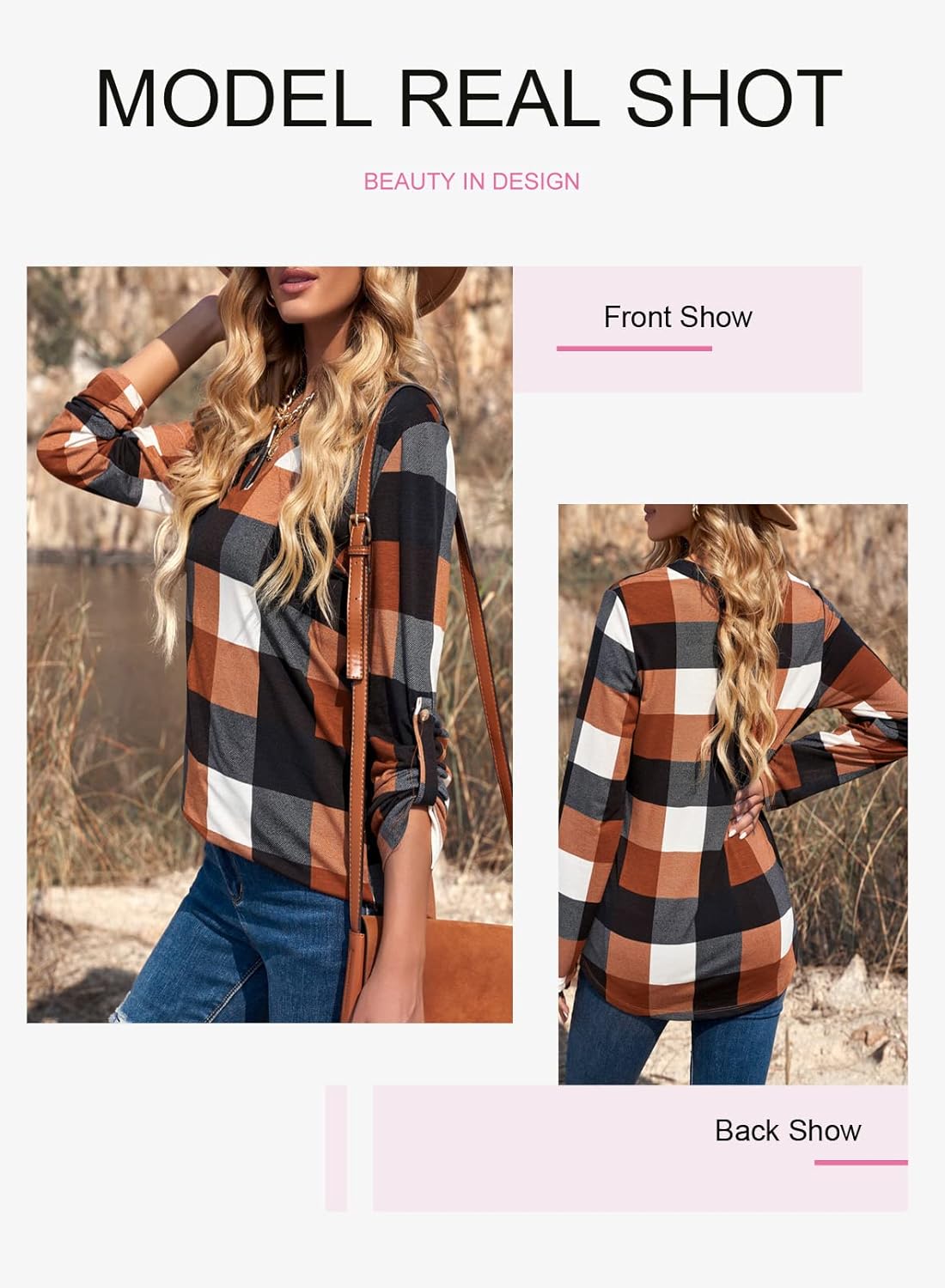 Womens Basic Casual V Neck Plaid Print Cotton Cuffed Long Sleeve Work Tops Blouses Shirts S-5XL