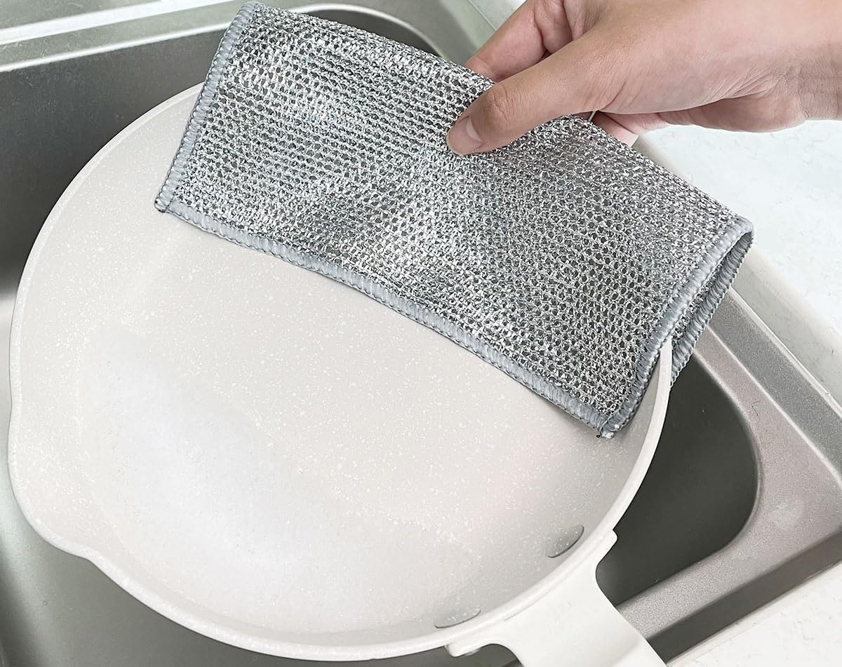 Multipurpose Wire Dishwashing Rags for Wet and Dry,Multifunctional Non-Scratch Wire Dishcloth, Sinks, Countertops, Stoves Versatile Scratch-Free Wire Dishcloth.(5 Pieces Double Layer)