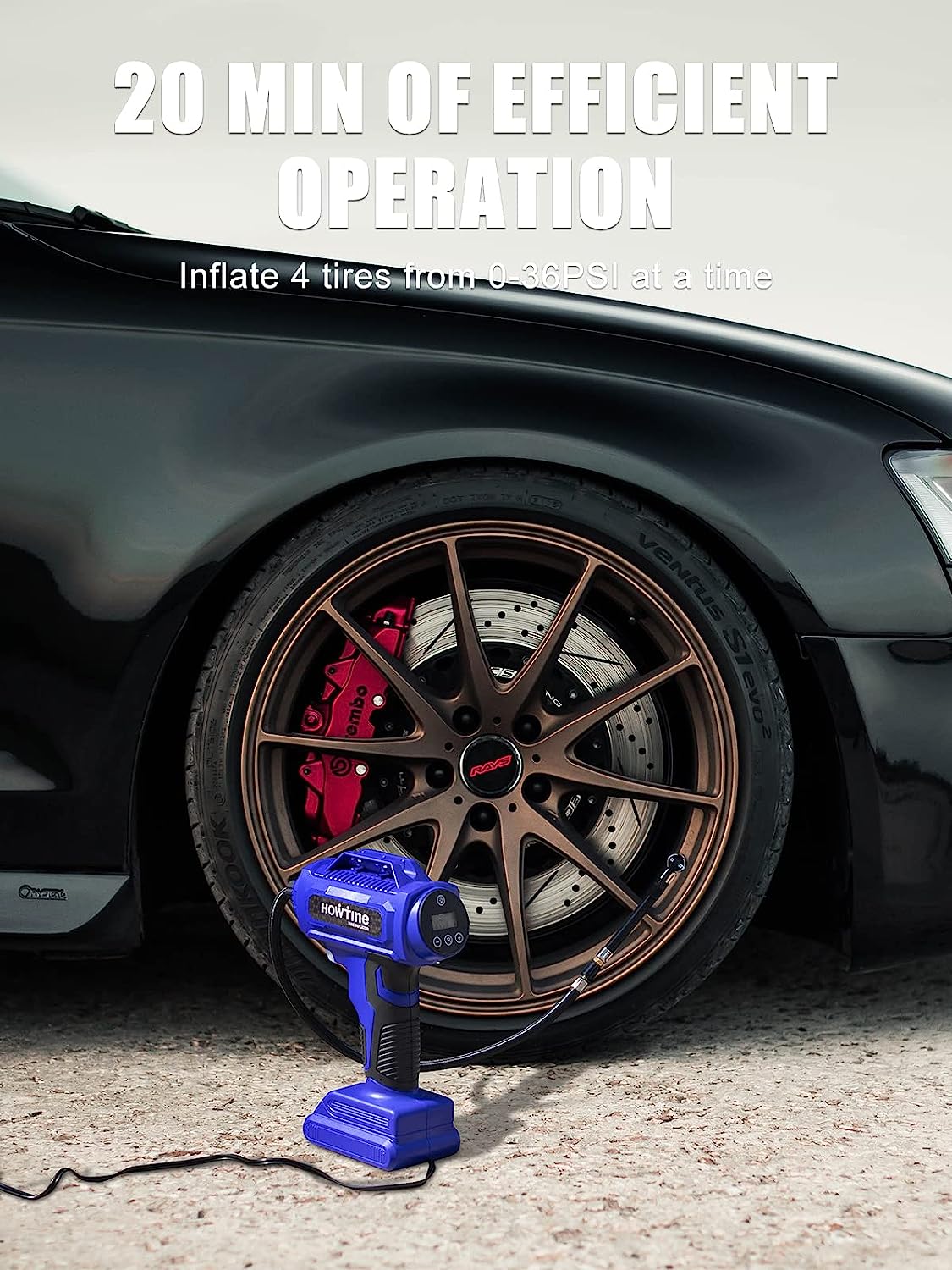 Tire Inflator Portable Air Compressor – 12V DC 150 PSI Air Pump for Car Tires with Digital Pressure Gauge and Emergency Led Light, 15ft Corded Handheld Auto-off Car Tire Pump